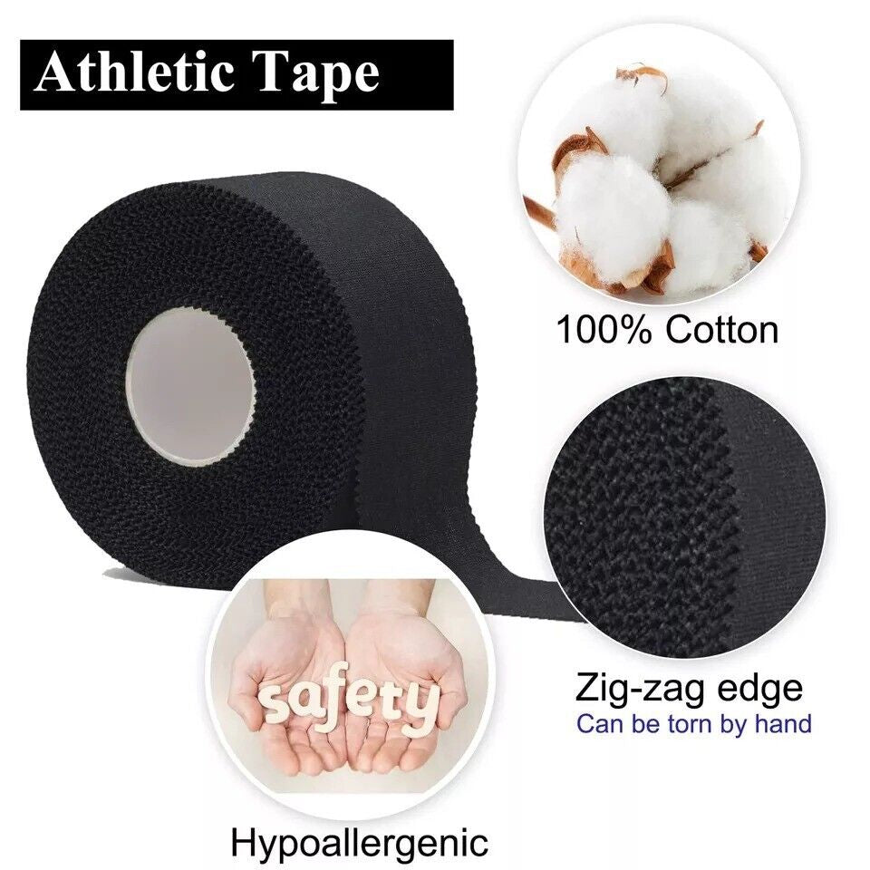 (5 Pack) Ultra-Strong Black Athletic Sports Tape – Hypoallergenic, Durable, and Sweat-Resistant