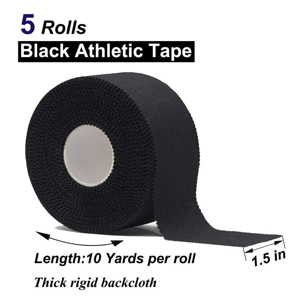 (5 Pack) Ultra-Strong Black Athletic Sports Tape – Hypoallergenic, Durable, and Sweat-Resistant